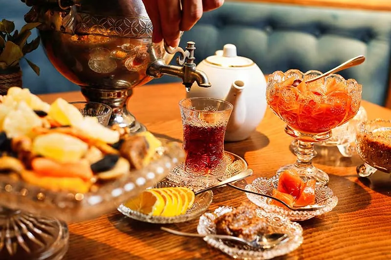 Iranian Tea and Samovar Served in Teahouse