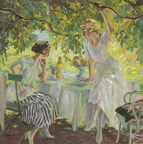 Afternoon Tea Painting by Edward Cucuel, Public domain, via Wikimedia Commons