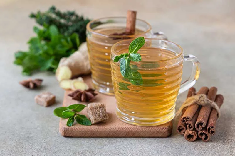 Spicy peppermint tea with cinnamon, ginger or cloves.